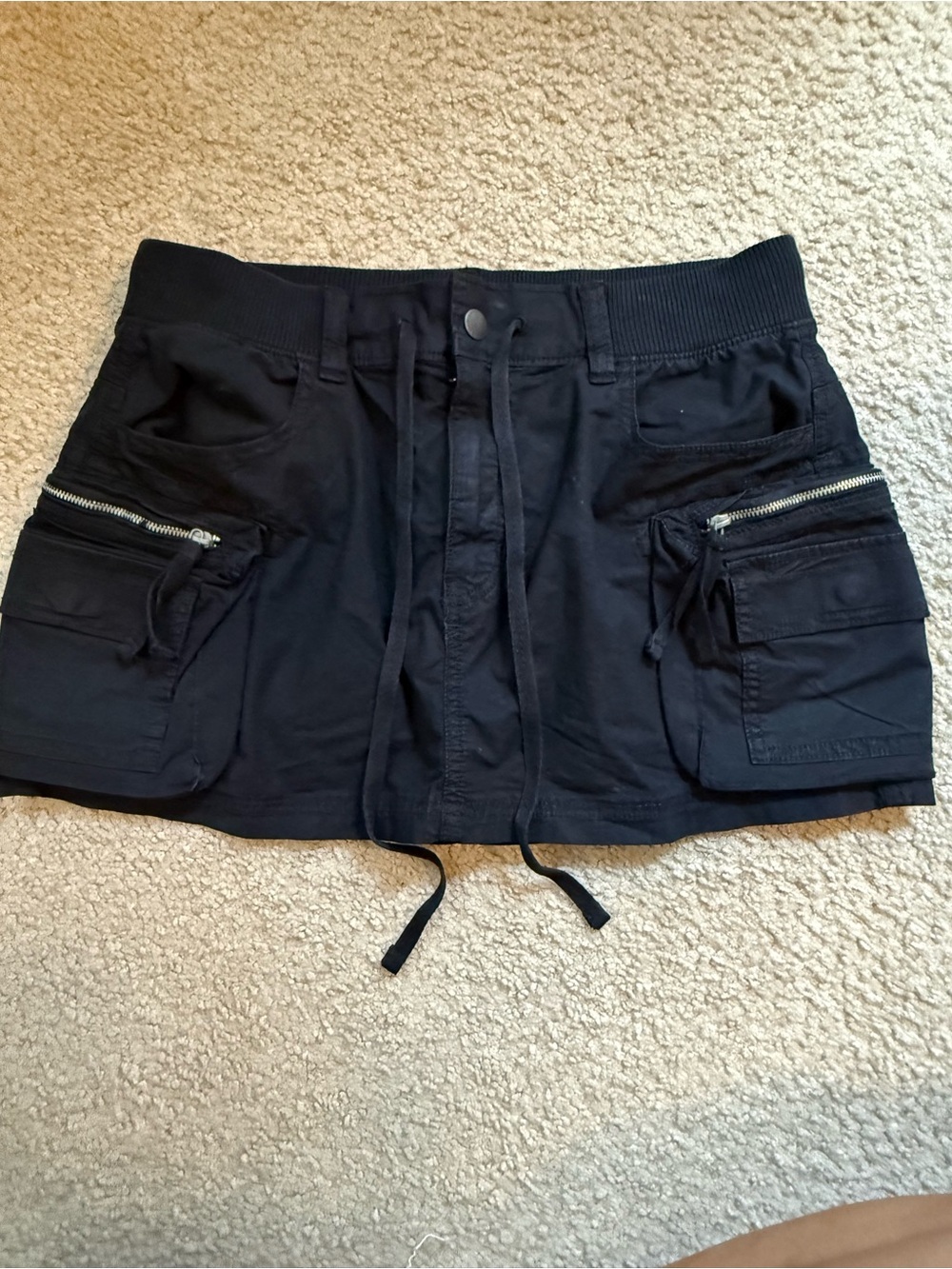 American Eagle Cargo Mini Skort Sz 6 Pockets Black Sporty Skirt Utility Alt